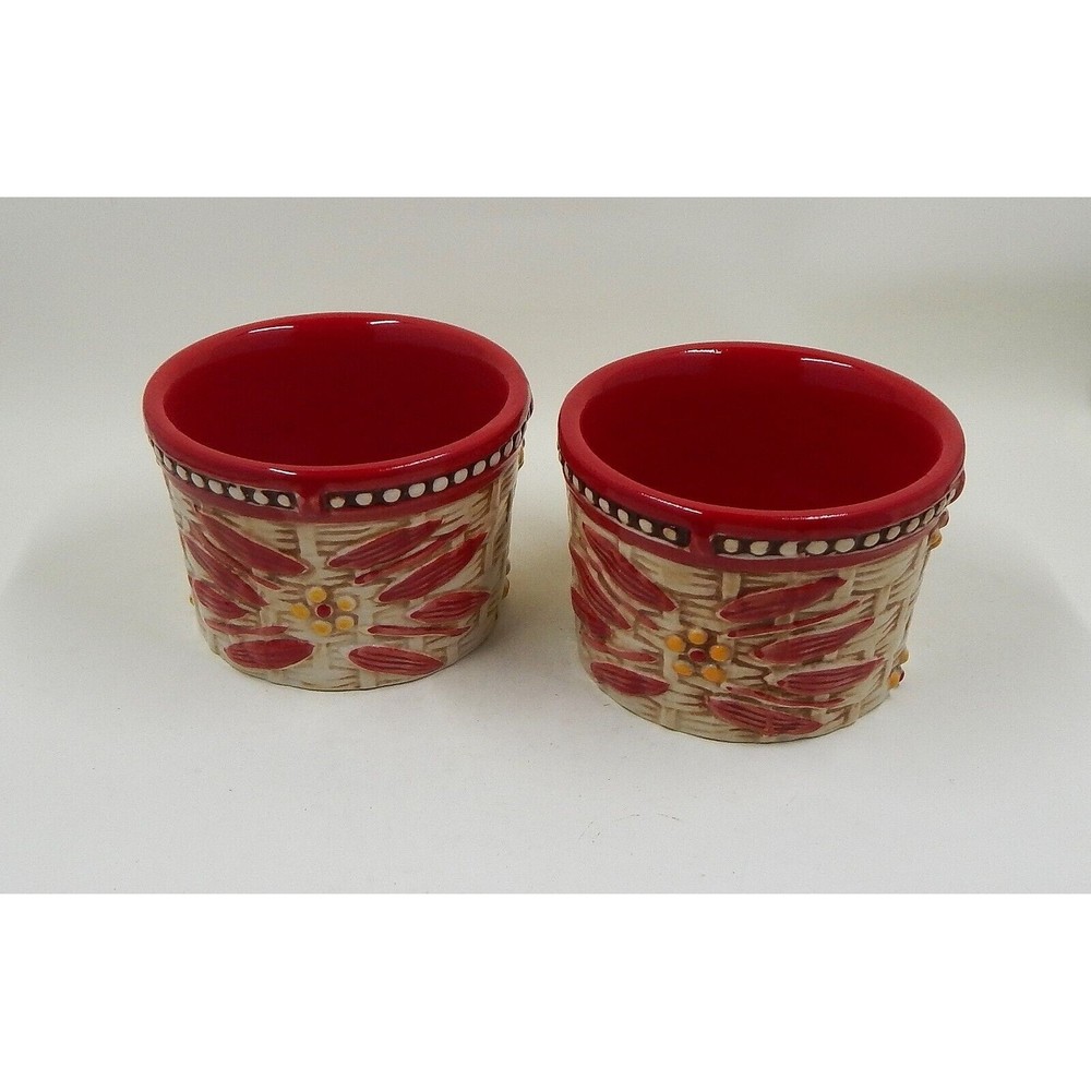 Temp-tations by Tara Old World Basket Weave Red Round Ramekins 6 oz Set of 2
